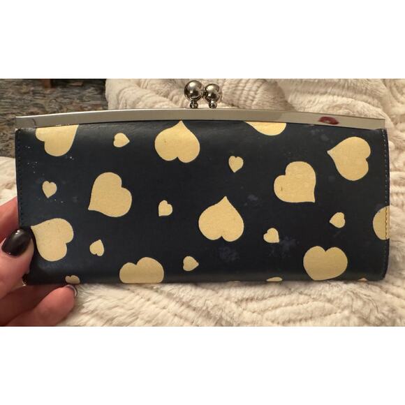PAUL SMITH Rare Black and Yellow Heart Print Kiss Lock Clutch Bag/Long Wallet - Picture 2 of 8